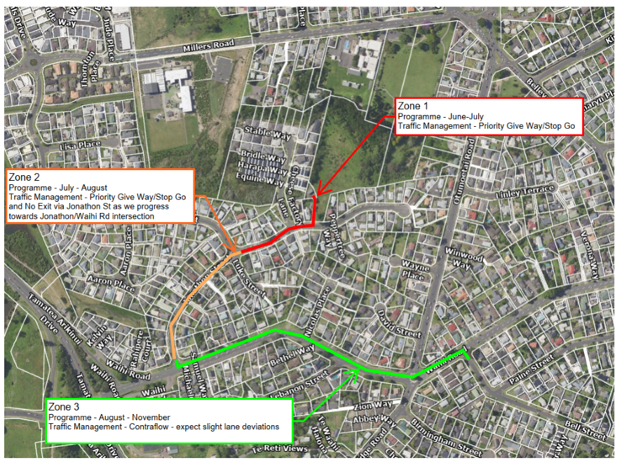 Map showing stages of works