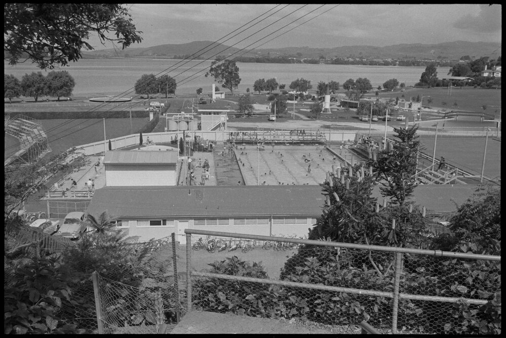 Black and white image of Memorial Park Swimming Pool in 1969